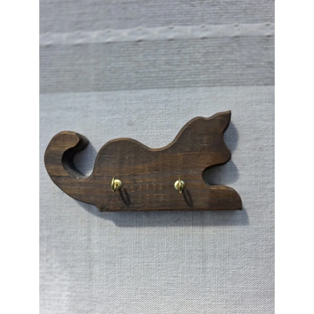 VTG Wooden Kitty Cat Wall Hook Key Rack 7